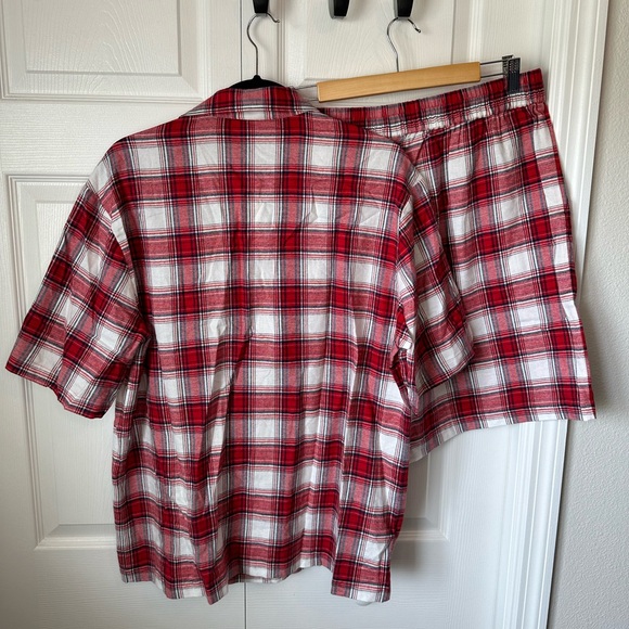 Eberjey Flannel Short PJ Set - Tartan Plaid Haute Red Ivory Sz.L - Picture 5 of 5